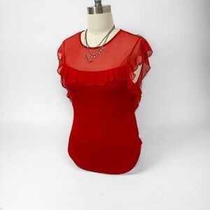 Express Ruffle Sleeve Red Top, Womens Size Small Petite